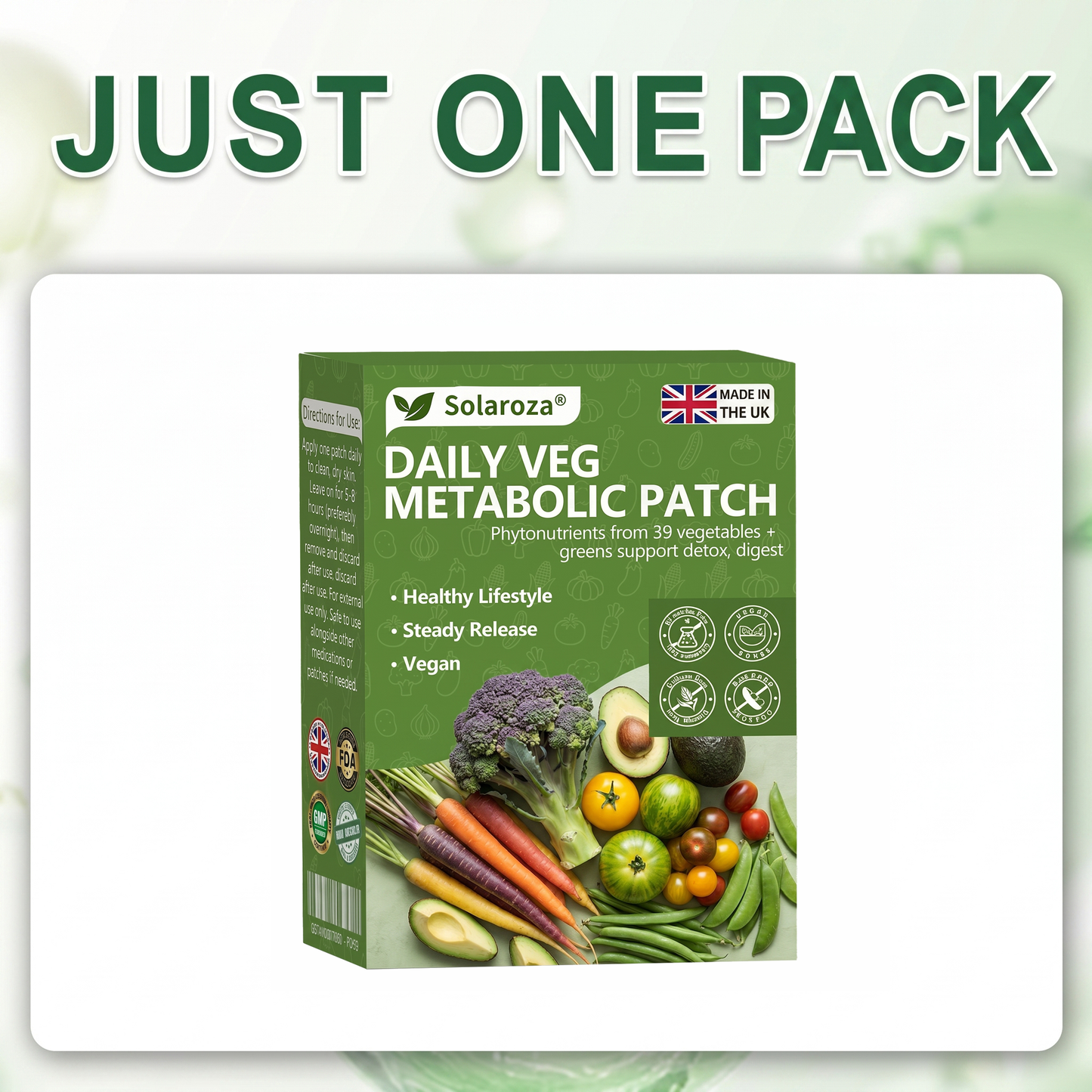 🌿 Official UK Stockist | Solaroza® Daily Vegetable Metabolic Patch Harnessing organic plant extracts and phytonutrients from 39 vegetables and leafy greens. Our patches support natural detox, healthy digestion, and metabolic reset
