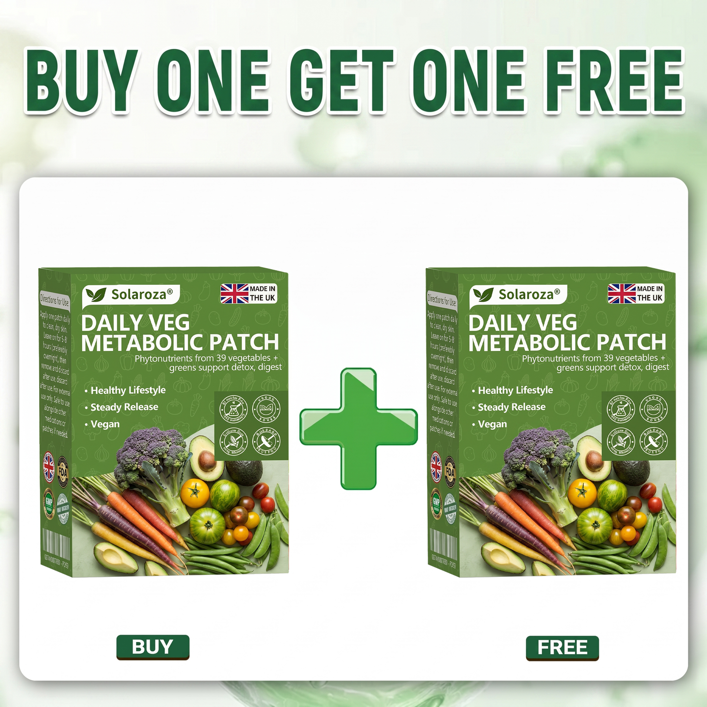 🌿 Official UK Stockist | Solaroza® Daily Vegetable Metabolic Patch Harnessing organic plant extracts and phytonutrients from 39 vegetables and leafy greens. Our patches support natural detox, healthy digestion, and metabolic reset