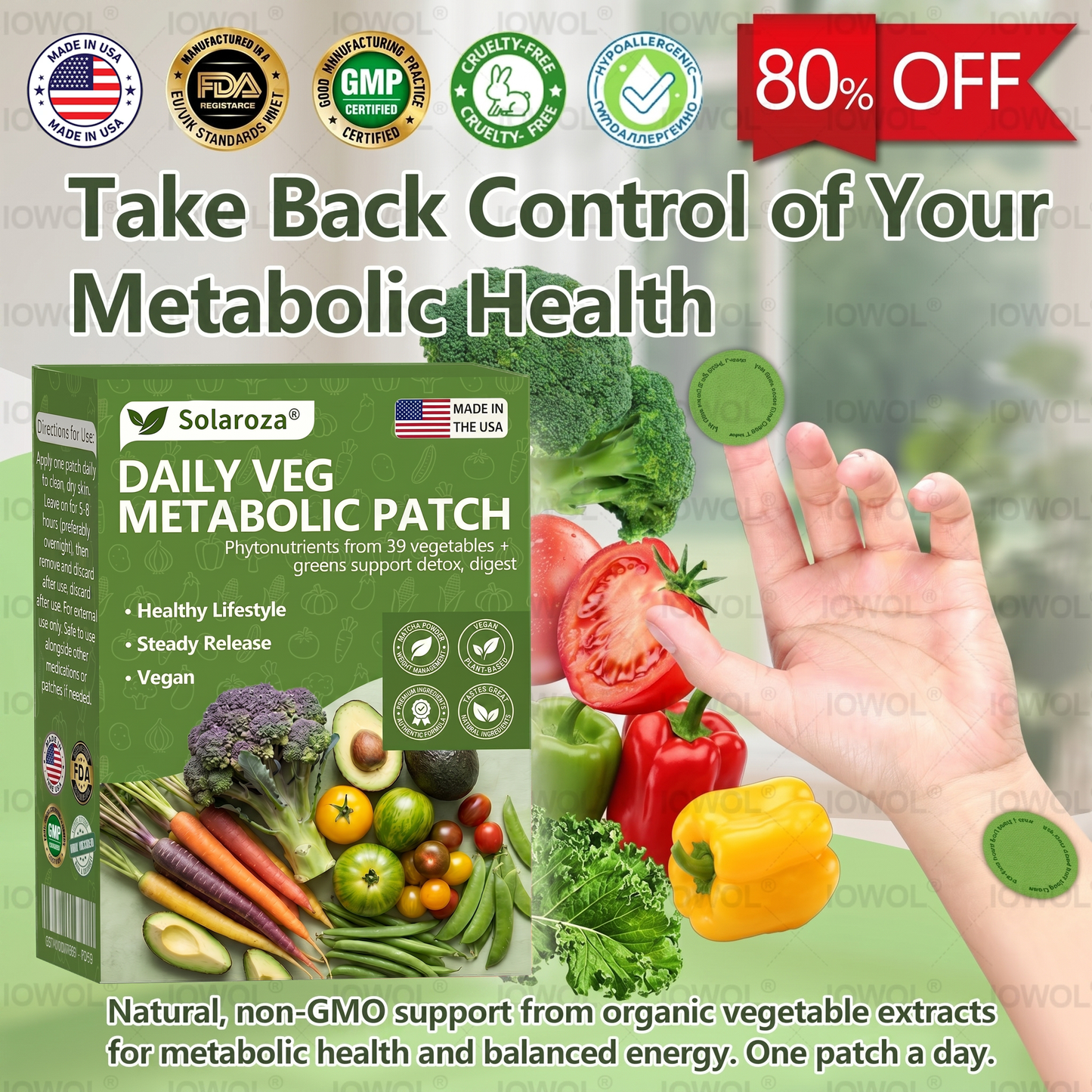 🌿 Official US Stockist | Solaroza® Daily Vegetable Metabolic Patch Harnessing organic plant extracts and phytonutrients from 39 vegetables and leafy greens. Our patches support natural detox, healthy digestion, and metabolic reset