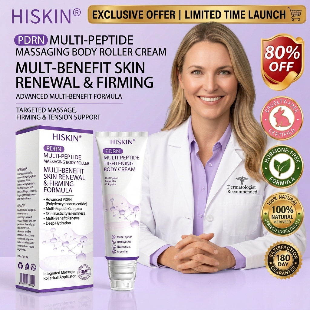 HISKIN®💟PDRN Multi-Peptide Massaging Body Roller Cream- Anti-aging, Hydrating, Skin Firming & Lifting, Skin Repair, Even Tone, Acne and Dark Spot Treatment, Wart and Mole Removal, and Psoriasis Relief
